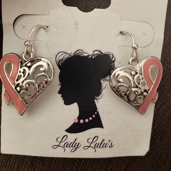 lady Lulu's Breast Cancer Pink Ribbon Heart Fish Hook Earrings 🐼🐼🐼 - Picture 5 of 5